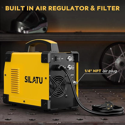 SILATU Plasma Cutter, 65Amps Non-HF Blowback Pilot Arc CNC Plasma Cutter Machine, 110/220V Dual Voltage Large LED Display Air Sensor Technology, 3/5'' Clean Cut 1'' Max Cut, PT/2T/4T for Beginners DIY