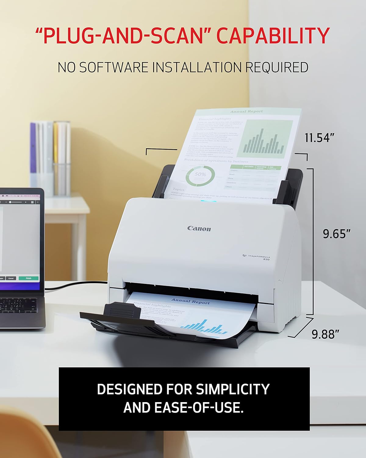 Canon imageFORMULA R30 - Office Document Scanner, Auto Document Feeder, Duplex Scanning, Plug-and-Scan Capability, No Software Installation Required