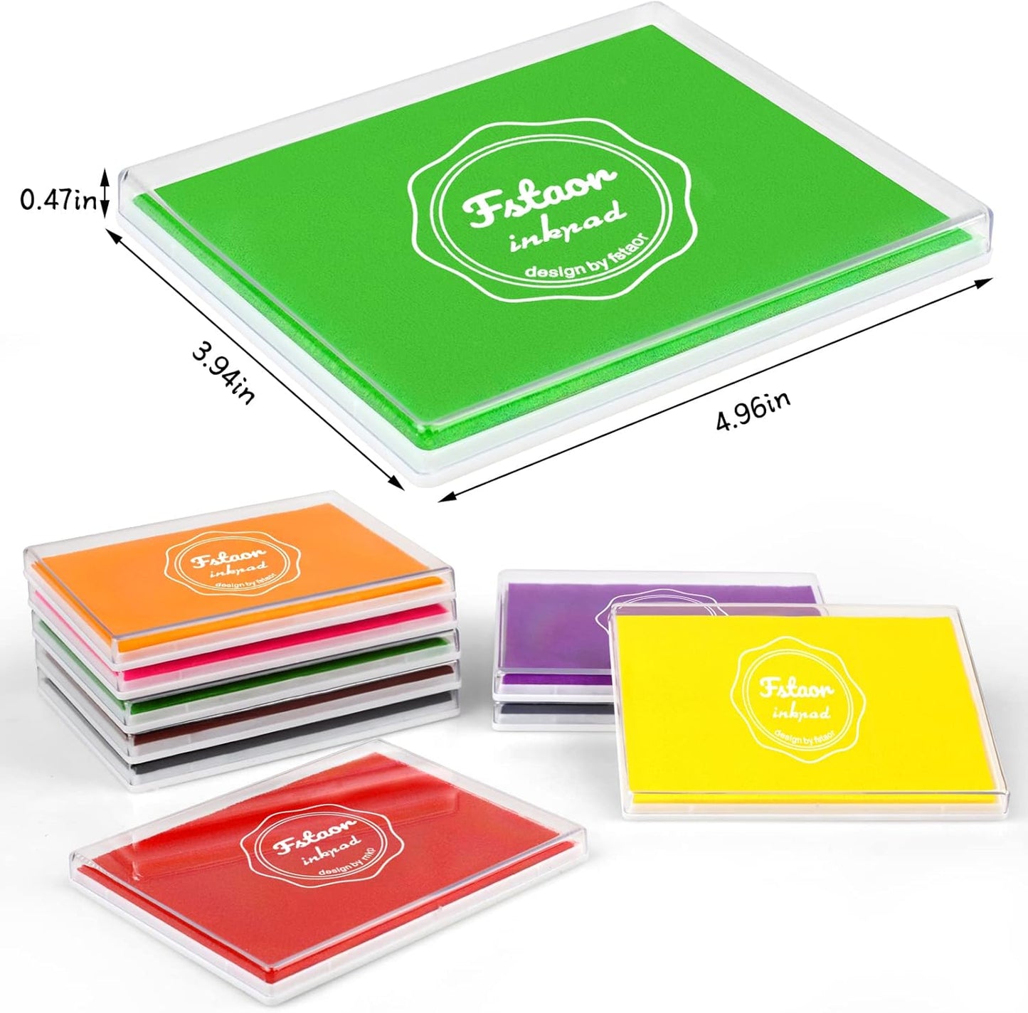 Fstaor Permanent Large Green Ink Pad for Rubber Stamps, 5x4 inch Stamp Pads for Kids Paper Wood Fabric (Green)