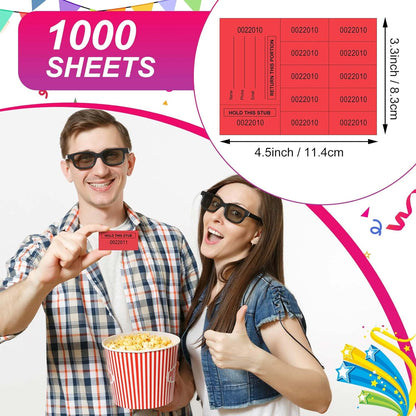 Kosiz 1000 Sheet 10 Bid Raffle Tickets Chinese Auction Tickets Sheets Auction Fundraiser Ticket Numbered with Name and Phone Number Per Sheet Raffle Tags for Silent Bidding (Red)