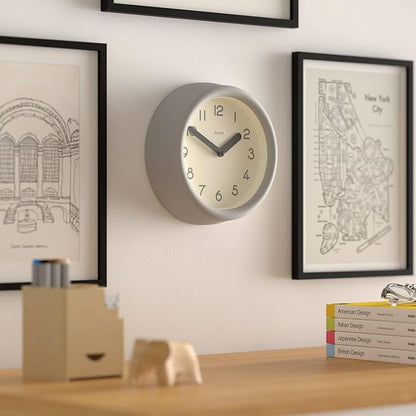 JONES CLOCKS® Fuze Wall Clock | Small Round Clock | Gray | Playful Modern Design with Soft sculptural Presence | Ideal for Kitchens Living Rooms Kid's bedrooms
