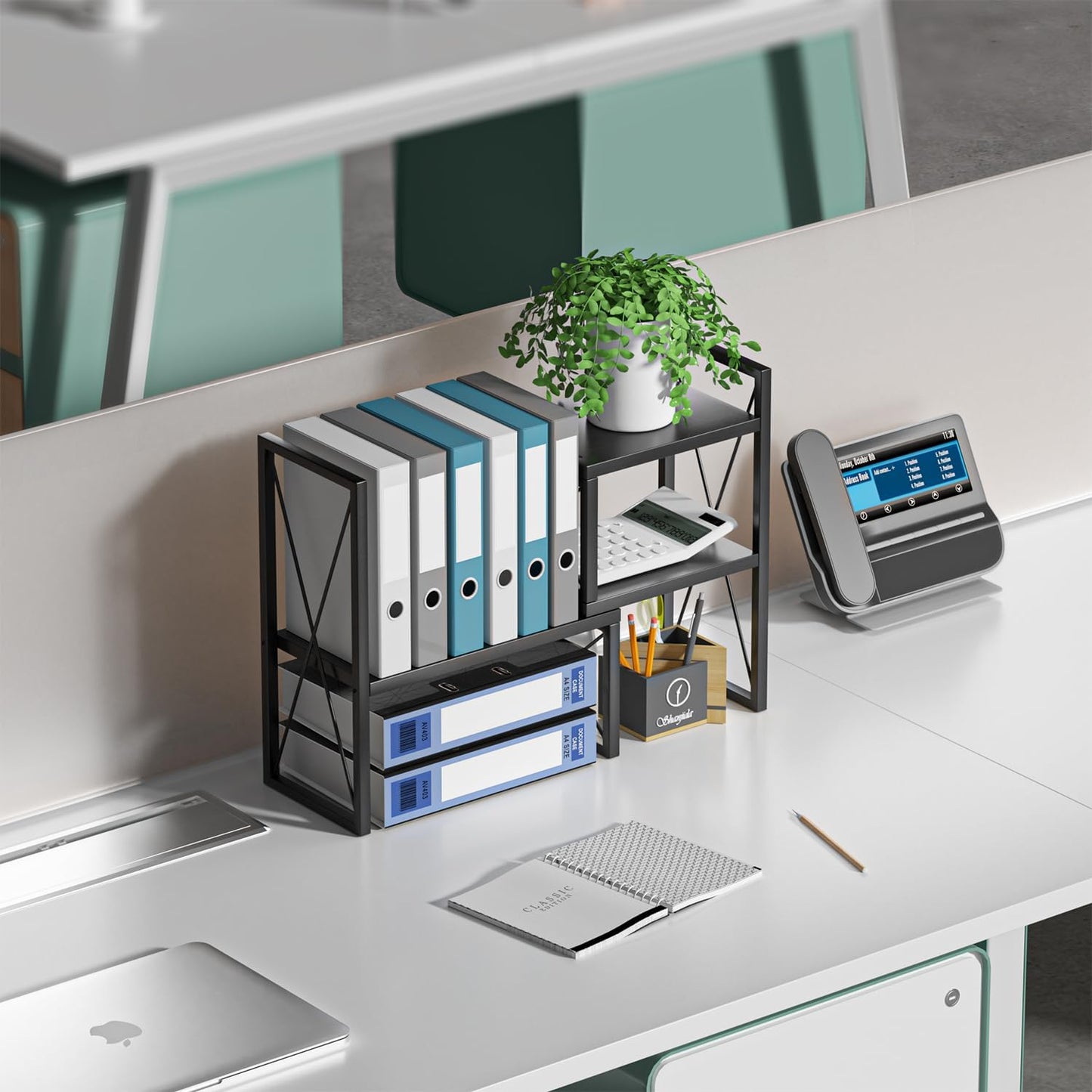 Desktop Shelf Organizer,Small Bookshelf for Office,Wood Desk Top Shelves, Office Organization and Storage (Black)