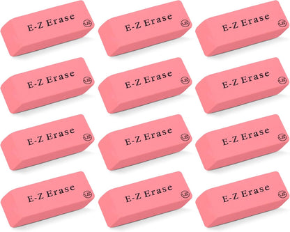 Pink Erasers, Erasers for Kids, Rubber Eraser, 12 Count, Erasers Bulk for School Supplies, Art, and Office Use