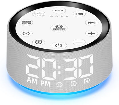 Brown Noise Machine Bedroom Alarm Clock Sound White Noise Machine Night Light with 30 Sleeping Sounds for Baby Kids Adults 2 Alarms Backup Battery 32-Level Vol 15 Wake up Sounds for Mild Heavy Sleeper