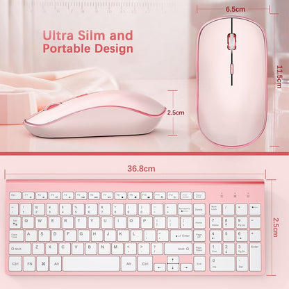 Wireless Keyboard and Mouse,2.4G Full Size and Portable Wireless Keyboard with Numeric Keyboard or Computer/Desktop/Laptop/Windows 10/8/7 -Pink