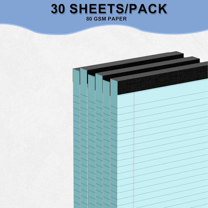 6pcs Small Note Pads, Blue Notepads 5x8 College Ruled Notebook, Writing Pads 5 x 8, Legal Pads, Memo Pad Paper Perforate Narrow Ruled Notebooks for Work, School, Office,30 Sheets/Pack