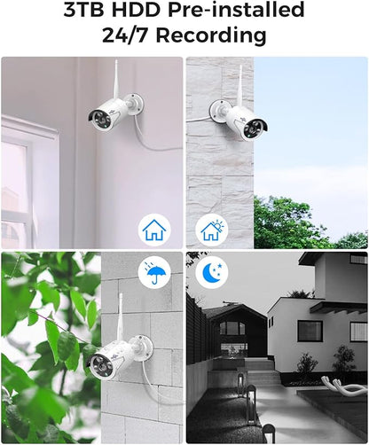 Hiseeu 100ft WiFi Pro Security Camera System, 16CH 4K NVR Kit, Wired Plug-in Powered 8Pcs 5MP CCTV Home Security Camera System for Indoor/Outdoor Use, Night Vision, IP66, Motion Detection, 3TB HDD