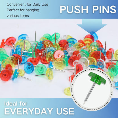 150 PCS Flat Clear Colored Push Pins for Wall Thumb Tacks for Walls Flat thumbtacks Push pin for Bulletin Board Shadow Box Display Thumbtack for Cork Board