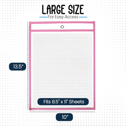Essex Wares - 5 Pack, Pink, Job Ticket Holders, 10" Wide x 13.5" Tall - Clear Plastic Shop Ticket Holders - Easy to Use, Reusable & Easy Erase Plastic Invoice Holders, Water-Resistant & Durable