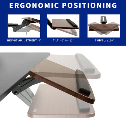 VIVO Adjustable Computer Keyboard and Mouse Platform Tray, Ergonomic Under Table Desk Mount Drawer Underdesk Shelf, Dark Wood Top, Black Frame, MOUNT-KB03D