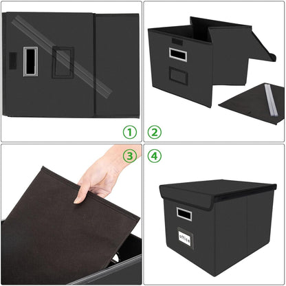 Huolewa Portable Leather File Organizer Boxes with Lids, Office Document Boxes Organizer, Filing Boxes, Decorative Small File Boxes for Hanging Files with Plastic Slide for Office/Decor/Home
