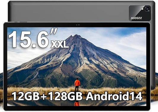 15.6 Inch Pro Tablet Android 14 Large Tablets 2025 Helio G99 Octa-Core 12GB, 1TB Expandable, 12000mAh 30W Fast Charge (inch, 15.6, Gray, 128, GB)