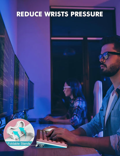 Wireless Keyboard and Mouse Combo - RGB Backlit, Rechargeable & Light Up Letters, Full-Size, Ergonomic Tilt Angle, Sleep Mode, 2.4GHz Quiet Keyboard Mouse for Mac, Windows, Laptop, PC