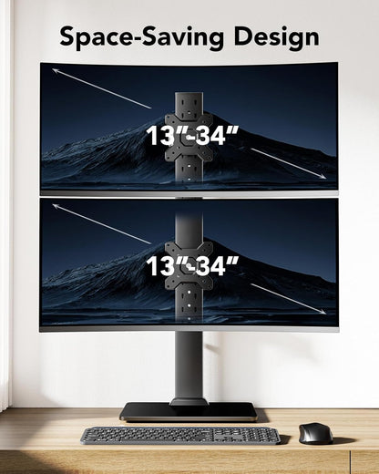 HUANUO Dual Monitor Stand, Vertical Monitor Mount for Two Screens 13 to 34 Inch, Freestanding Monitor Riser with Swivel, Tilt, Rotation and 13 Height Settings, Max Load 44 lbs, Max VESA 100x100