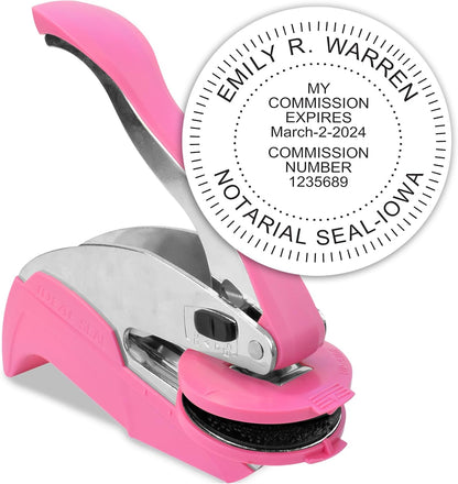 MaxMark Notary Seal Round Pink Embosser for Iowa State - Includes Gold Burst Seal Labels (50 Count)