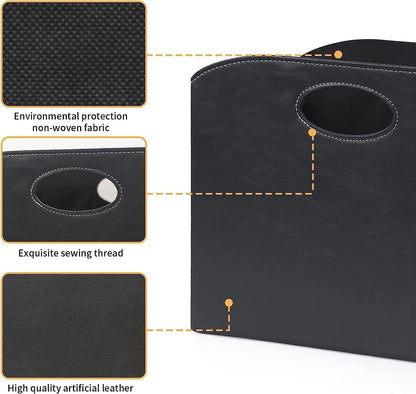 EZDeco Magazine Holder Foldable Magazine Rack Floor PU Leather File Holder Newspaper Book Storage Basket Document File Folder Organizer for Office Home (Black-2)