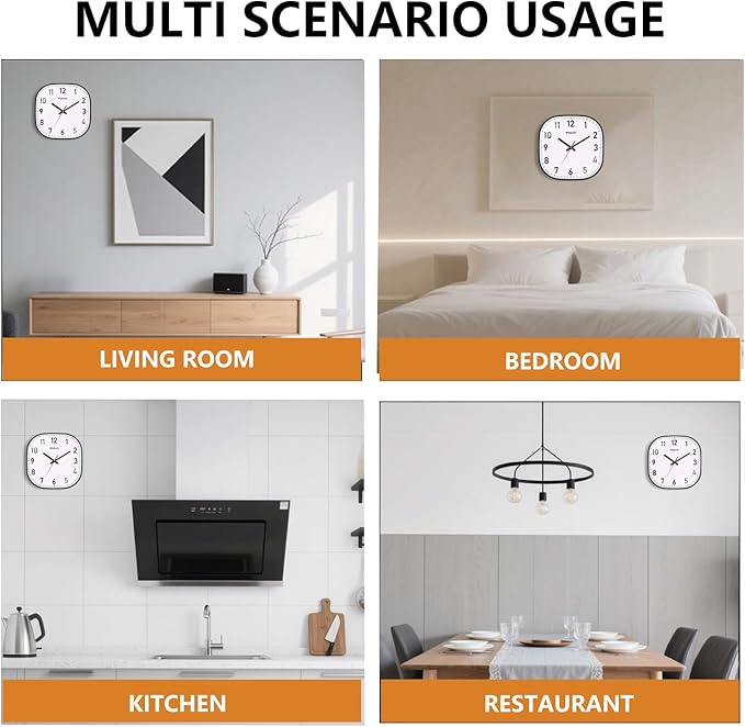 Wall Clocks Battery Operated, 12 Inch Silent Wall Clock, Non Ticking Square Analog Decorative Wall Clocks for Bedroom Living Room Office Home Gym Porch Decor Indoor Outdoor Clock, Black