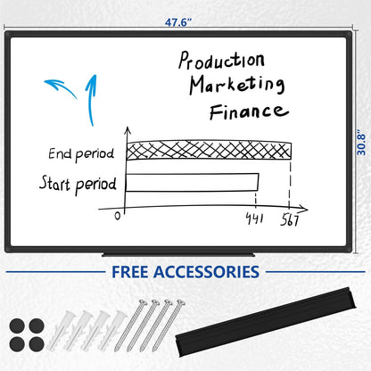 XBoard Magnetic Whiteboard 48 x 31 inch - Dry Erase Board with Black Aluminum Frame, White Board with Detachable Marker Tray
