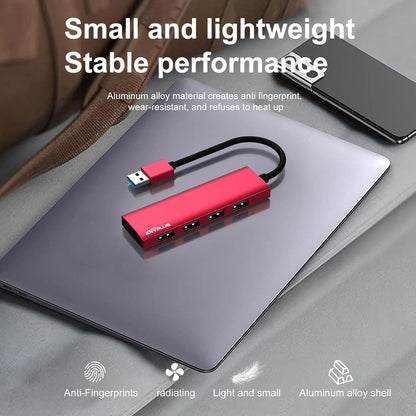 USB Hub, USB 3.0 Hub Aluminum Alloy Ultra Slim USB Splitter, Portable 4 Port USB Extender, USB Hub for Laptop, PC, MacBook, iMac, Surface Pro, Mac Pro, Flash Drive, XPS 【Red】