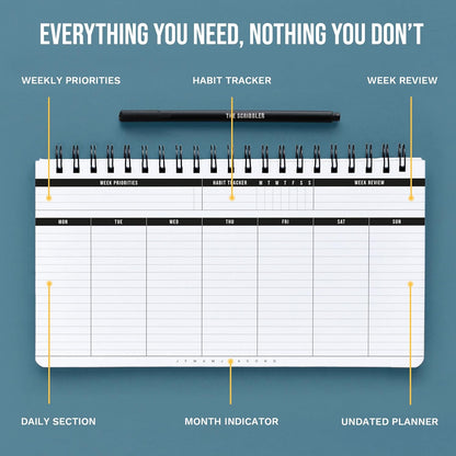 Undated Weekly Planner 2025 | Daily Agenda To Do List Notepad Day Planner Notebook | Monthly School Task, Work Schedule Planners | Yearly Horizontal Calendar Spiral Desk Organizer | Habit Tracker