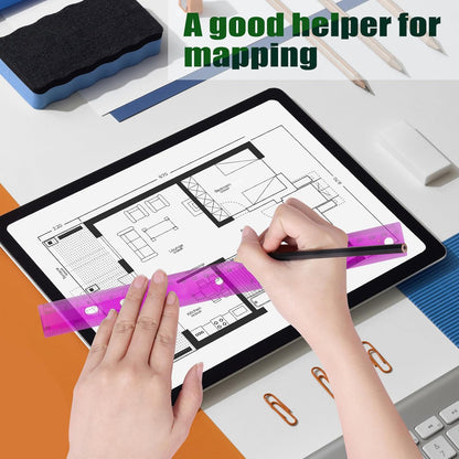 28 Pack Plastic Ruler 12 Inch Transparent Rulers - Metric Bulk for Kids School Office Classroom, Purple