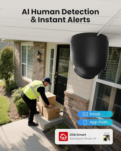 ZOSI C220 4MP 2.5K QHD Add-On PoE IP Camera Outdoor, 1440p Surveillance Outdoor Camera for PoE Security System, 100ft IR Night Vision, AI Human Detection, Two-Way Audio, Only Work with Our NVR