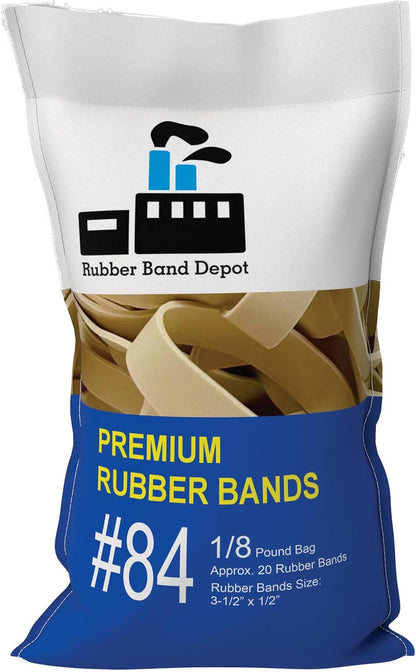 3-1/2" x 1/2'' - Size #84 - Rubber Band Depot - Wide Bands - Everyday Rubber Bands, Business Bands - Approximately 20 Per Bag - 1/8 Pound Bag