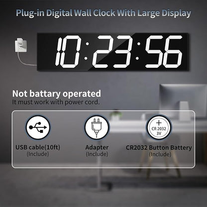 28.4'Large Digital Wall Clock,Automic Digital Clock with Alarm,Clendar and Termperature,Auto Time Sync with Easy Operation, Big Timer with Countdown and Countup (White)