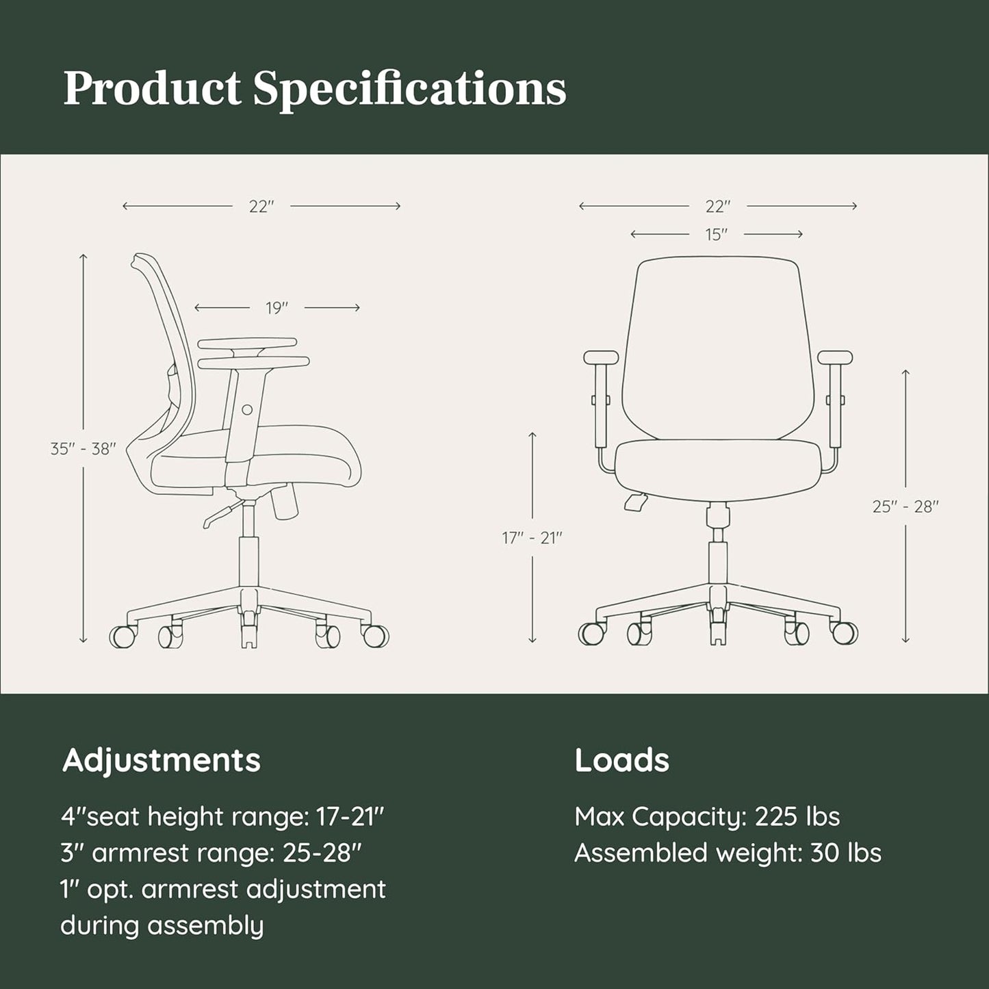 Branch Daily Chair - Vegan Leather Office Chair with Swivel, Lumbar Rest, and Adjustable Armrests - Comfortable Seating for Improved Posture and Productivity - Mahogany
