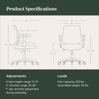 Branch Daily Chair - Vegan Leather Office Chair with Swivel, Lumbar Rest, and Adjustable Armrests - Comfortable Seating for Improved Posture and Productivity - Black