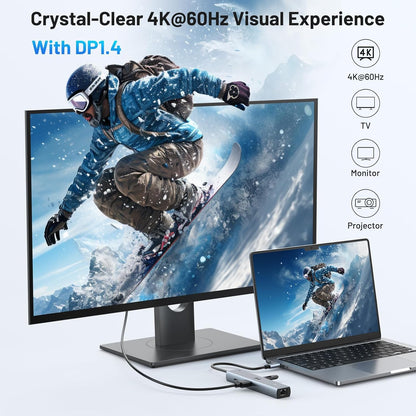 Selore 10Gbps USB C Hub Multiport Adapter, Ethernet Adapter with 4K@60Hz HDMI, Gigabit Ethernet, 3 USB C Ports, 100W PD, USBC Dongle for MacBook Pro Air, iPad, HP, Dell, etc