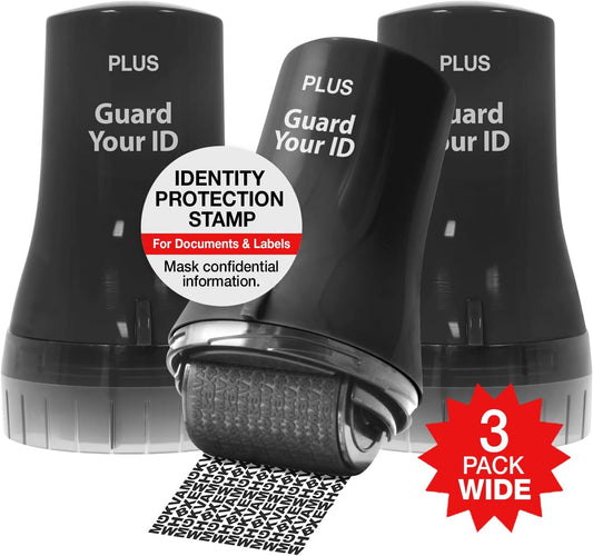 Wide Advanced Confidentiality Roller Stamp by Guard Your ID for Personal Information Concealment, As Seen on TV (3-Pack, Black)
