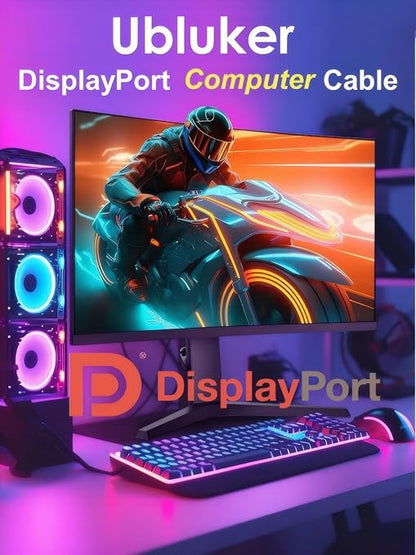 10K 8K DisplayPort 2.1 Cable 54Gbps 25 FT, Certified DP to DP Cord 4K 240Hz 165Hz 144Hz 120Hz 10K 8K 120Hz Nylon Braided UHBR HDCP2.3 FreeSync G-Sync RTX5090 Gaming Monitor PC Projector