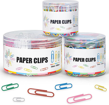 1000 Paper Clips Assorted Sizes, Large, Medium, and Small Colored Paper Clips, Durable, Rustproof, Great for Office Supplies, School, Home Organization(50mm, 33mm, 28mm)