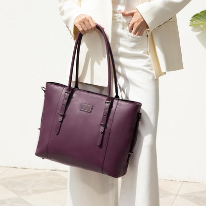 MOSISO PU Leather Laptop Tote Bag for Women, Waterproof Large Capacity Business Work Briefcase Shoulder Laptop Bag