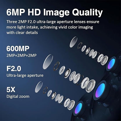 Cameras for Home Security, Outdoor PTZ Camera, 6MP Triple-Lens 360° Panoramic, Auto-Tracking Full-Color Night Vision, IP66 Weatherproof