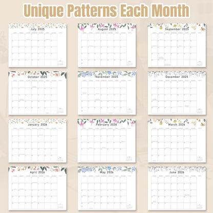 Gannyfer Large Desk Calendar 2025-2026 with Desktop Mat - 18 Month Table Calendar, 22" x 17" Desktop Pad Calendar for Planning and Organizing In Your Family, School or Office - Small Fresh Florals (6 Stickers Included) (Brown)