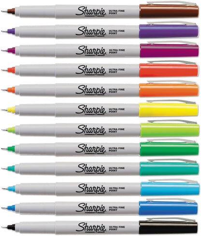 Sharpie Permanent Markers Ultra Fine Point Assorted Colors 12 Count