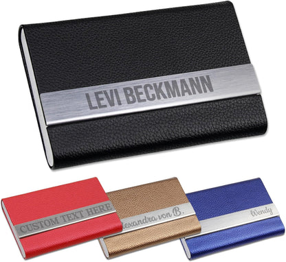 Taikuri Custom Business Card Holder Personalized Engraved Leather Business Card Case Holder Customized Your Text/Logo for Women/Men as Business/Unique Gift