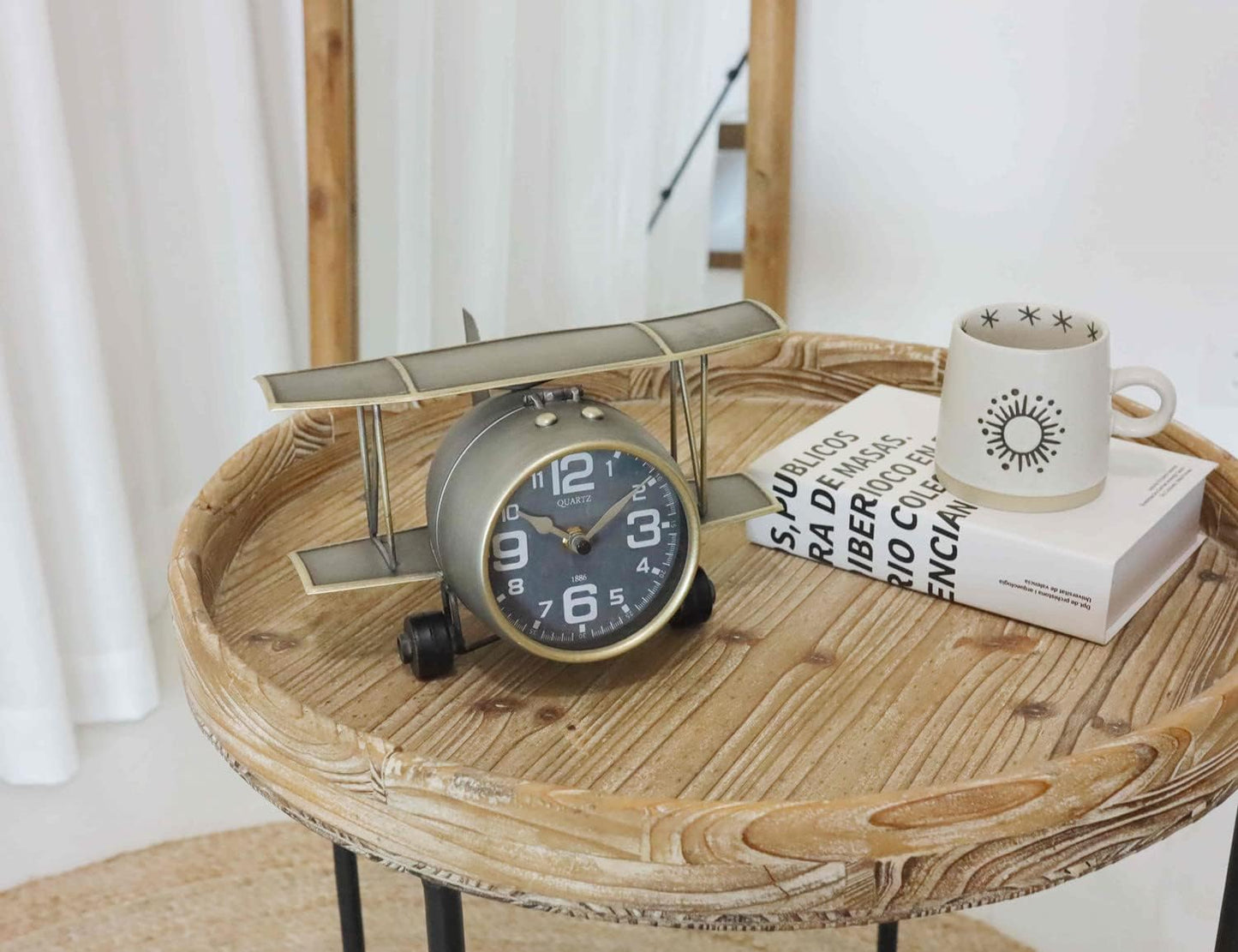 Airplane Metal Tabletop Clock Industrial Home Decor Accents for The Mantel, Shelf, Desk, or Any Table Top, Battery Operated No Battery Supplied