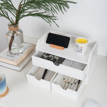 ZGZD Elegant Wooden Desk Organizer with 3 Drawers – Premium Tabletop Office Supplies Storage for Home & Office – Stylish, Space-Saving, Multi-Functional Desk Accessories