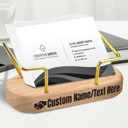 Custom Engraved Business Card Holder for Desk Personalized Wooden Business Card Display Stand Customized Businese Gift for Office Home Desktop