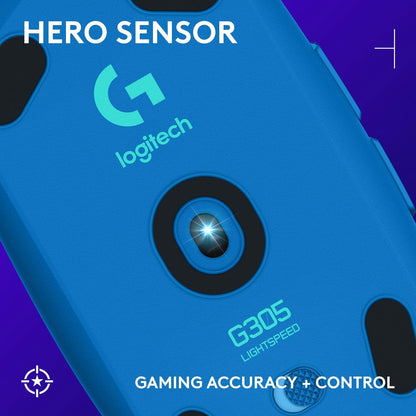 Logitech G305 LIGHTSPEED Wireless Gaming Mouse, Hero 12K Sensor, 12,000 DPI, Lightweight, 6 Programmable Buttons, 250h Battery Life, On-Board Memory, PC/Mac - Blue