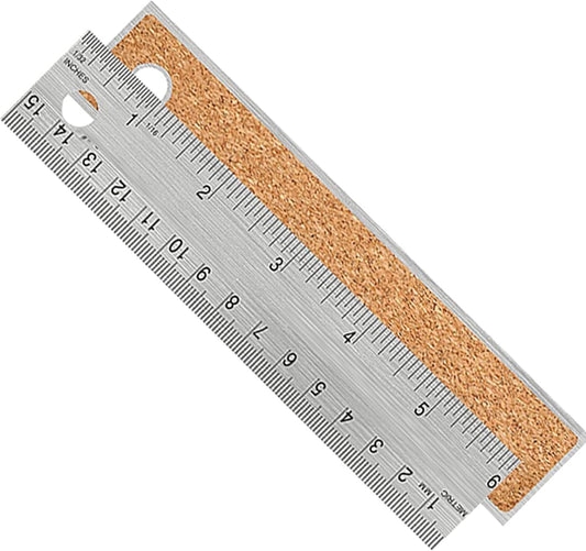 Metal Ruler 6 Inch:[1 Pieces 6 Inch] Non-Slip Cork Backing Rulers with Inch and Centimeters Prevent Ink Leakage:for School Office Drawing Engineering