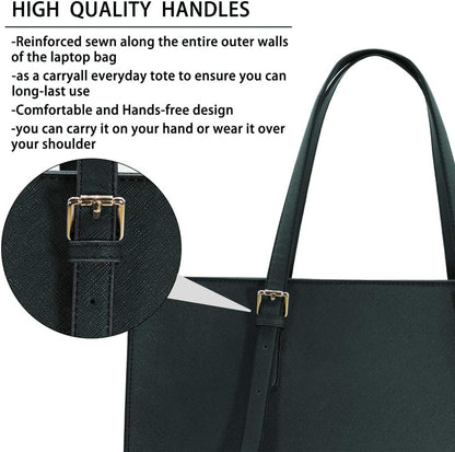 Laptop Bag for Women Waterproof Lightweight Leather 15.6 Inch Computer Tote Bag Business Office Briefcase Large Capacity Handbag Shoulder Bag Professional Office Work Bag Deepgreen
