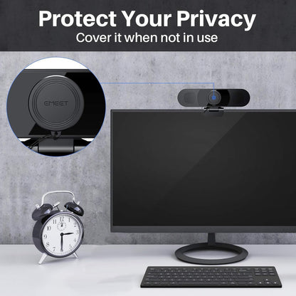 EMEET 3 in 1 Webcam - 1080P Webcam with Microphone and Speakers, Noise Reduction, Auto Low Light Correction W/Cover, C980 Pro USB Camera Web cam 60°-98° for Video Conferencing Streaming/Gaming/Class