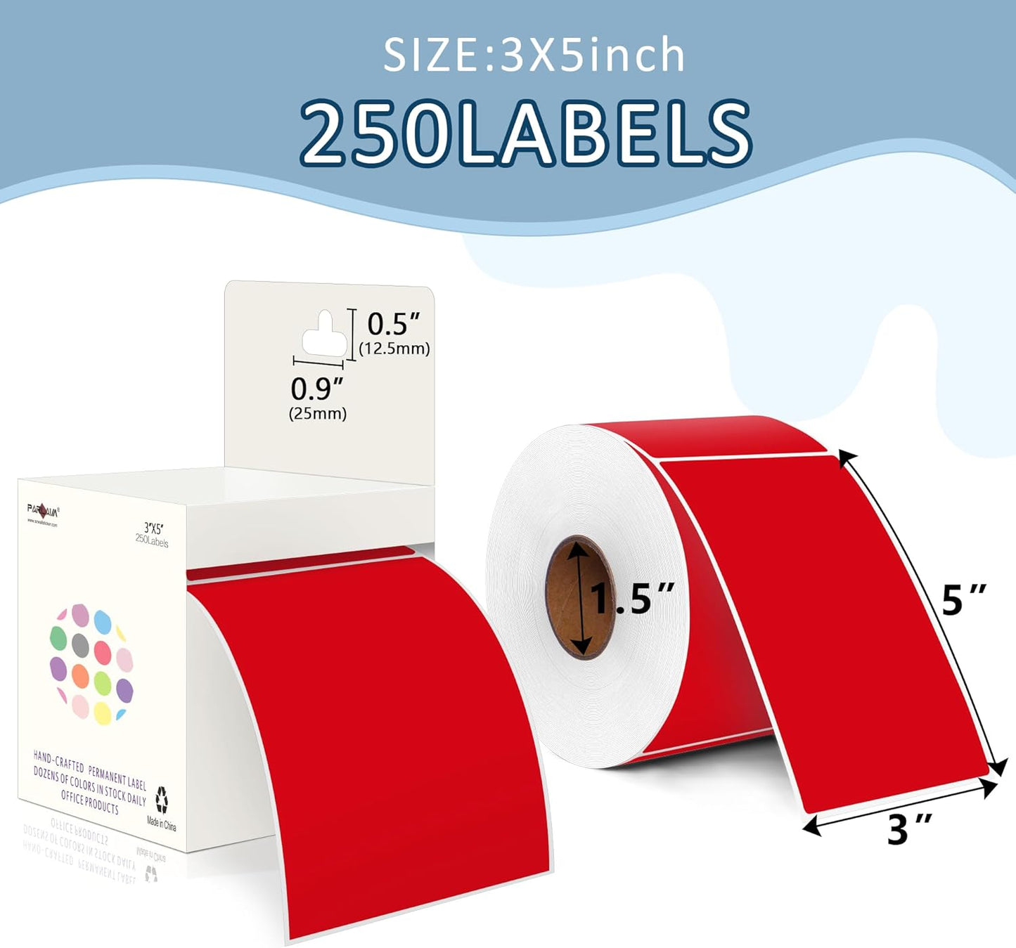 PARLAIM 3 X 5 Inch 4Rolls/1000 Per Roll Rectangle Inventory Color Coding Labels,Roll Square Label Stickers for Home (Red)