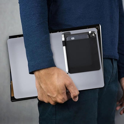 Lacdo Portable External Hard Drive Sleeve for Laptop, Stick on Pouch Holder with Reusable Adhesive, Fit 2.5" Seagate, WD, Toshiba, LaCie External HDD, SSD, Wireless Mouse, Cables, with Pen Loop, Black