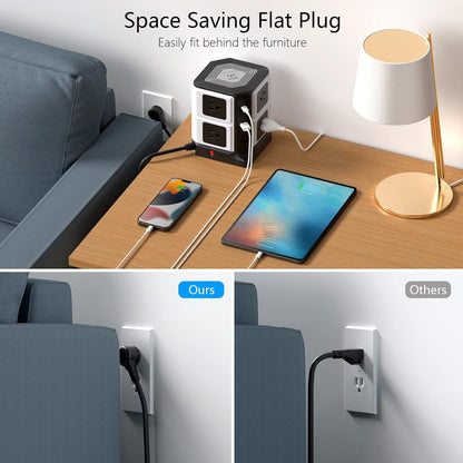 USB Power Strip with Wireless Charger BESTEK 8-Outlet Surge Protector and 40W 6-Port USB Charging Dock Station,1500 Joules,ETL Listed,Dorm Room Accessories (8AC+6USB+Wireless Charger-Black)