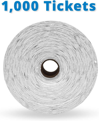 INDIANA TICKET CO. 1,000 White Raffle Tickets Double Roll, Premium Quality 50/50 Raffle Tickets, Tickets for Events, Carnivals, Door Prizes, Drinks and More